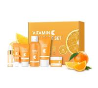 Set de Soins de la Peau Hydratant 6PCS Avec Vitamine C, Kit Facial Avec Nettoyant, Tonique, Sérum, Crème pour les Yeux et le Visage, écran Solaire, Ensemble de Soins du Visage Unique Cadeau pour Femme