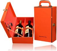 set de sommelier 3 pièces dans un coffret cadeau élégant pour 2 bouteilles de vin | coffret à vin en similicuir pour 2 bouteilles de vin de 0,7L | caisse à vin portable [orange] pour le vin | élégante