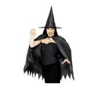 Set De Sorciere Cape Chapeau Et Nez - Noir - Unique