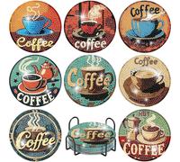 Set de Sous-Verres Décoratifs en Peinture Diamant JU7CER - 8 Pièces Carrées avec Support | Loisirs Créatifs Adulte 4×4 Pouces (10×10cm)