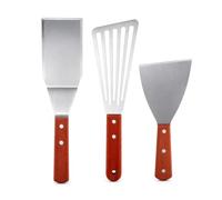 Set De Spatules Barbecue 3 Pièces en Acier Inoxydable avec Manche en Bois | Ustensiles Plancha Polyvalents Pour Burger, Poisson, Steak Et Teppanyaki, Inclut Spatule À 3 Côtés, Spatule Inclinée