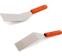 Set de spatules massives en acier inoxydable - 2 spatules à viande avec manche en bois - pelle à poêle spatule à rôtir spatule à griller BBQ spatule à griller aides de cuisine Burger spatule à griller