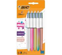 Set de stylos à bille 4 couleurs BIC 4 Colours Shine, dans différentes couleurs, pack de 5, Idéal pour le bureau, le home office ou l'école