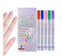 Set de Stylos à Ongles | Stylos Art Dessin Vernis à Ongles Résistants à l'Eau | 5 Couleurs Pointe 0.5mm Décorations Pointillés Lignes Manucure | Pour Salon Beauté Maison Voyage Intérieur