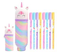 Set de Stylos Gel Et Trousse À Crayons Unicorn Kawaii,Trousse À Crayons 2 En 1, Stylos À Bille,Crayons Cartoon Legami,Trousse À Fermeture Éclair Pour Filles Et Garçons, Fournitures Scolaires