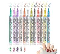 Set de Stylos pour Ongles - Outils À Ongles Portable À Séchage Rapide, Longue Durée 12 Pièces - Stylos à Peinture pour Pointillage et Lignage,pour Manucure, Décoration, Traçage et Dessin à