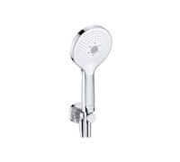 Set de support de douchette universel Duravit, douchette ronde à économie d'eau ((Ø 120 mm), coude de raccordement mural, flexible de douche, chromé