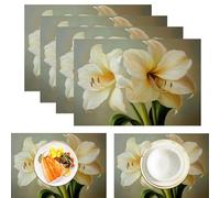 Set De Table 6 Pieces, Tapis De Table Cuisine Set De Tables Tissus Lavable Machine Amaryllis Élégante Plante À Peindre À l'huile Sets Tables Lin Coton pour Dîner, Restaurant 45X30Cm