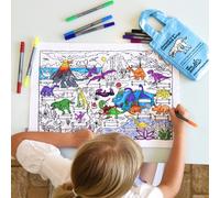 Set de table à colorier lavable et réutilisable Dino avec 10 feutres