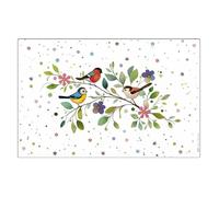 Set de Table avec Trois Oiseaux Multicolores perché sur Une Branche Fleurie