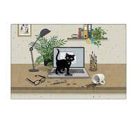 Set de Table avec Un Chat en télétravail sur Un Laptop Beige