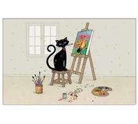 Set de Table avec Un Chat Peintre en Pleine Action dans Son Atelier