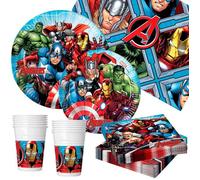 Set de table Avengers - Disney - 89 pièces - 16 services - Thème super-héros - 120x180 cm - Papier et plastique