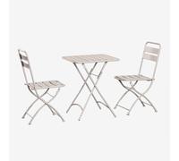 Set de table carrée 60x60 cm pliable et 2 chaises pliantes en acier Janti Tapioca Beige