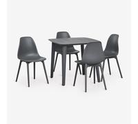 Set De Table Carrée 85x85 Cm Et 4 Chaises De Jardin En Polypropylène Scand Gris Graphite Gris