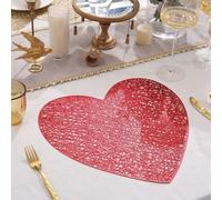 Set de table contemporain en PVC avec motif cœur optimisé pour dessous de table utilitaire et présentation visuelle raffinée (rouge)