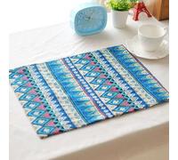 Set de Table Coton Lin, Set de Table Bleu Lavable Lot de 8 Motif À Rayures Ondulées Géométriques sous Assiette 30x40cm