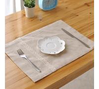 Set de Table Coton Lin, Set de Table Kaki Lot de 8 Couleur Unie avec Bordure en Dentelle sous Assiette 30x40cm