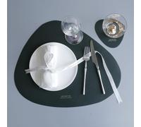 Set de Table Cuir, Set de Table Lavable Vert Foncé Lot de 6 Couleur Unie avec l'inscription « Vivre Mieux » sous Assiette 36.8x45cm