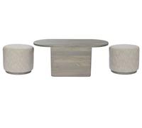 Set de table d'appoint en bois de manguier + 2 poufs en polyester coloris gris -PEGANE - Gris