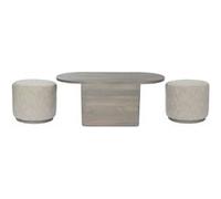 Set de table d'appoint en bois de manguier + 2 poufs en polyester coloris gris -PEGANE - Gris