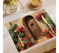 Set De Table De Architecture Rurale, Sets Tables pour Petit Déjeuner 45X30Cm Décoration, Sets De Tables Imprimés en Coton Et Lin pour Fête (4 Sets De Table Esthétique Florale)