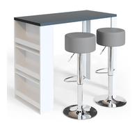 Set de table de bar, 57x117cm avec 2 tabourets de bar, Blanc/Gris, Vicco 33216