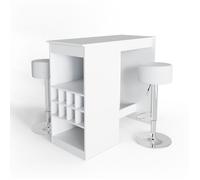Set de table de bar Ross, 115x50cm avec 2 tabourets de bar, Blanc, Vicco 33210