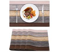 Set de Table de Café Marron Beige Sets de Table en Tissu Lin de Peinture d'art Abstrait Planche Rayures Sets de Table Colorés pour Cuisine 32 x 45 cm Lot de 4 Gris Moderne Set de Table (Marron)