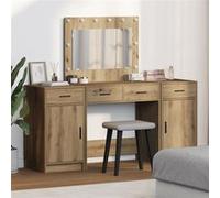 Set de Table de Maquillage en 3 Pièces avec LED, Chêne Artisan, Bois d ingénierie