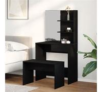 Set de table de maquillage en chêne noir en bois reconstitué, Table de maquillage en chêne noir avec miroir 74,5 x 40 x 141 cm,