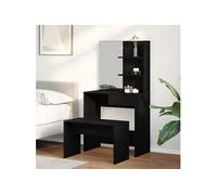 vidaXL Ensemble coiffeuse (table+tabouret) chêne noir en bois reconstitué, miroir 74,5x40x141 cm