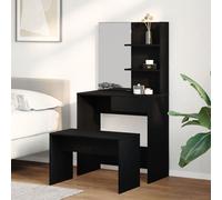 Set De Table De Maquillage Vidaxl En Chêne Noir En Bois Reconstitué, Table De Maquillage Vidaxl En Chêne Noir Avec Miroir - 74,5 X 40 X 141 Cm, Tabouret De Maquillage Vidaxl En Chêne Noir 70x35x45 Cm
