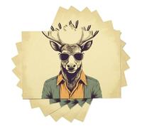 Set de Table Dessin animé - 8 Pièces Tapis de Table Monsieur Cerf en Coton et Lin 45×30cm Lavable Placemats Rectangulaire Réutilisable pour Salle à Manger, Salon