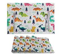 Set De Table Dinosaure Vert Orange Set De Table Plastique PVC Set De Table Enfant Antidérapants Sets De Table Lavables Decoration Table Résistants A La Chaleur 30x45cm 2 Pcs