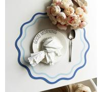 Set de table en cuir - 34 x 34 cm - Forme d'éventail - Résistant à la chaleur et aux rayures - Pour cuisine, restaurant - Lavable - Pour décoration de salle à manger - Orange (bleu)