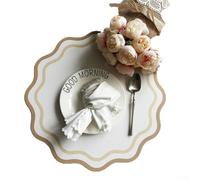 Set de table en cuir - 34 x 34 cm - Forme d'éventail - Résistant à la chaleur et aux rayures - Pour cuisine, restaurant - Lavable - Pour décoration de salle à manger - Orange (kaki)