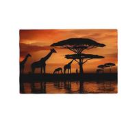 Set de table en imitation lin imprimé double face Motif girafe sous l'arbre en Afrique Pour la maison, la salle à manger, l'hôtel et l'extérieur, résistant à la chaleur et design pliable
