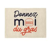 Set de Table en Lin - Donnez-Moi du Gras Street Food Burger Viande - Grand Format 40 x 28,5 cm