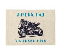 Set de Table en Lin - J'Peux Pas Y'a Grand Prix Moto Course Mécanique GP - Grand Format 40 x 28,5 cm