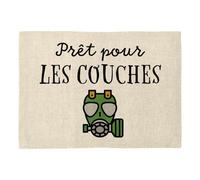 Set de Table en Lin - Prêt pour Les Couches Humour Papa Bébé - Grand Format 40 x 28,5 cm