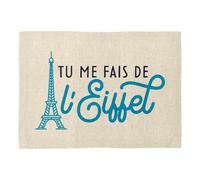 Set de Table en Lin - Tu me Fais de l'Eiffel Paris Amour France Jeu de Mot - Grand Format 40 x 28,5 cm