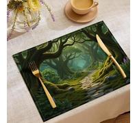 Set de Table Ensemble de 2 Pièces 45x30 cm Dessous de Plat Antidérapant Lavable Vert Rectangulaire Coton et Lin - Le Livre de la Jungle Le Sentier Serpente à Travers la forêt