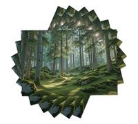 Set de Table Ensemble de 2 Pièces 45x30 cm Dessous de Plat Antidérapant Lavable Vert Rectangulaire Coton et Lin - Peinture naturaliste Mousse de la forêt de pins