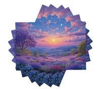 Set de Table Ensemble de 8 Pièces 45x30 cm Dessous de Plat Antidérapant Lavable Violet Rectangulaire Coton et Lin - Peinture de Paysage onirique Champ de Lavande au Coucher du Soleil