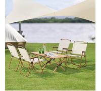 Set de table et 4 chaises de camping Botrugno tissu Oxford 600D effet bois beige