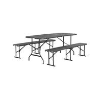 sweeek - Set de Table et bancs de réception. 180cm. Pliables. avec poignée de Transport. Plastique Gris foncé. Table de Camping