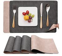 Set de Table et Dessous de Verre Myir JUN, Sets de Table Lavable Double Face Bicolore en Cuir, Set Table Antidérapants Faciles à Nettoyer, Set de Table Lot de 4