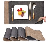 Set de Table et Dessous de Verre Myir JUN, Sets de Table Lavable Double Face Bicolore en Cuir, Set Table Antidérapants Faciles à Nettoyer, Set de Table Lot de 4