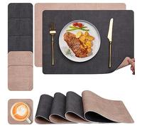 Set de Table et Dessous de Verre Myir JUN, Sets de Table Lavable Double Face Bicolore en Cuir, Set Table Antidérapants Faciles à Nettoyer, Sets de Table Lot de 6